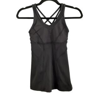 Lululemon Black CrissCross Strap Racer Back Tank Top Built In Shelf Bra Womens 2